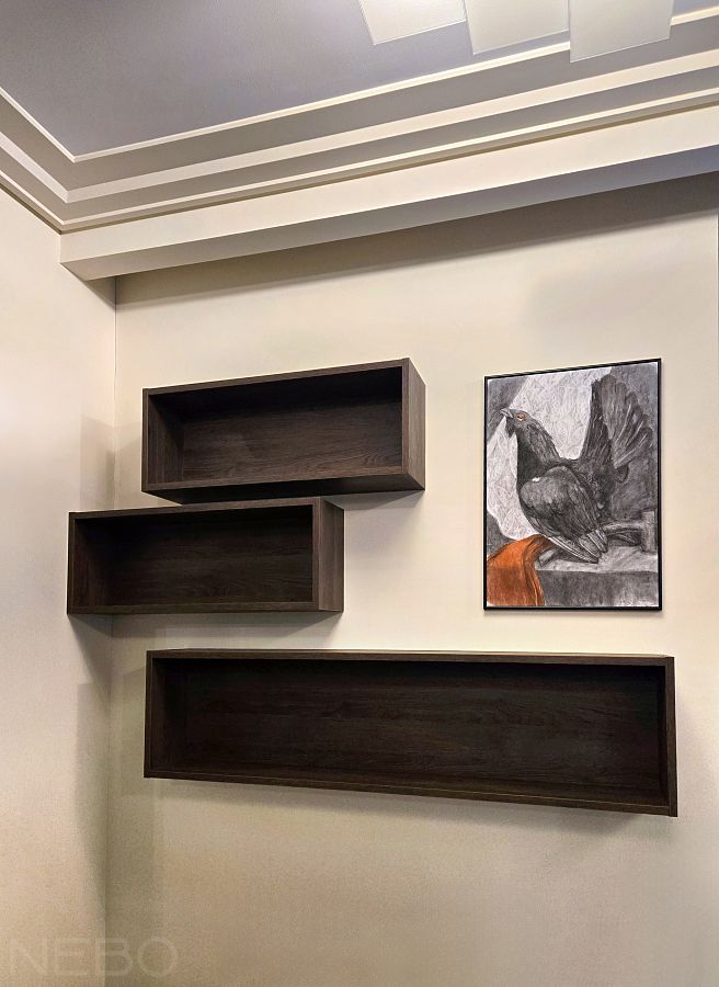 Навесные полки-модули для книг из ЛМДФ темно-древесного цвета