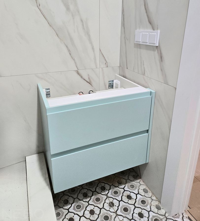 Подвесная тумба мятного цвета без раковины в ванную комнату