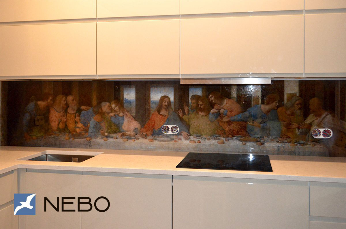 Скинали для кухни из стекла с изображением фрески Леонардо да Винчи 