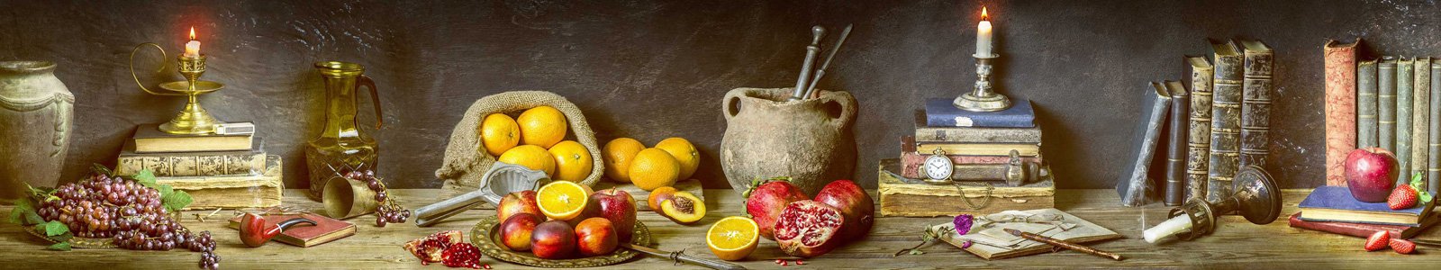 №6794 - Натюрморт со свежими фруктами и старинными предметами