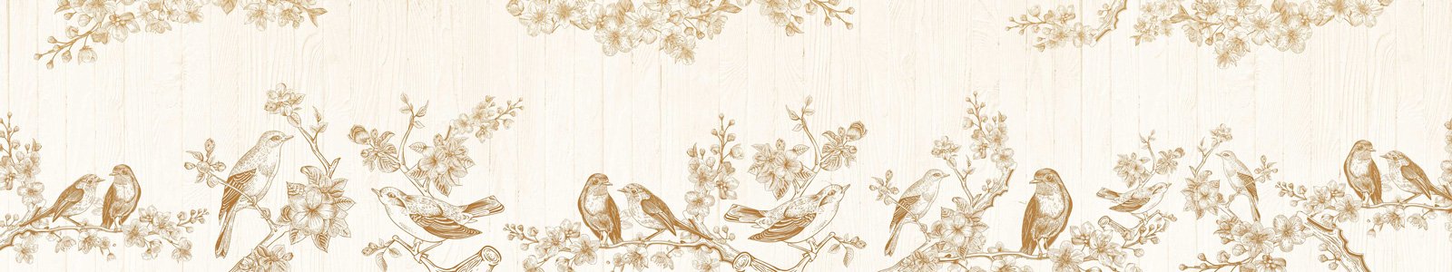 №7057 - Графические рисунки птиц на цветущих ветках яблони