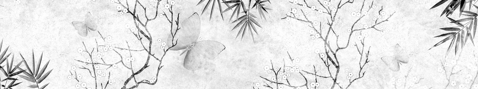 №7072 - Ветка сакуры, бамбук и бабочки