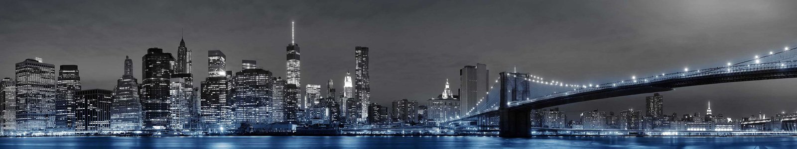№7236 - Бруклинский мост в Нью-Йорке ночью с синим свечением снизу