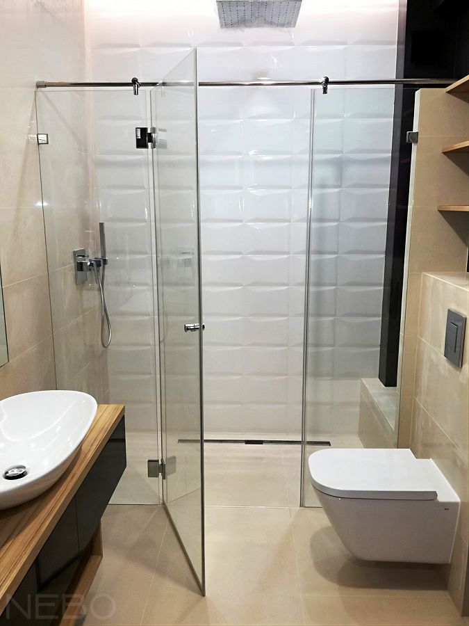 Стеклянные душевые перегородки без поддона с дверью с установкой на пол