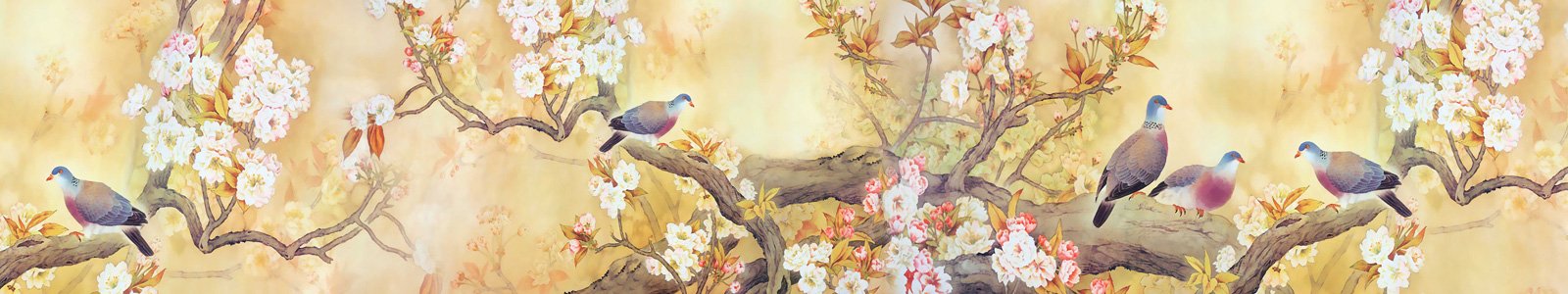 №7420 - Рисунок птичек на ветках цветущих деревьев