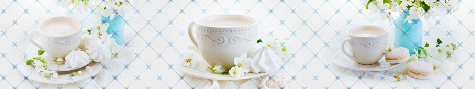 №7791 - Нежные натюрморты с цветущими ветками, кофе и лакомствами