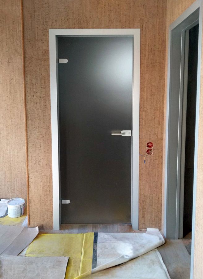 Межкомнатная стеклянная дверь из матового стекла с алюминиевой телескопической дверной коробкой