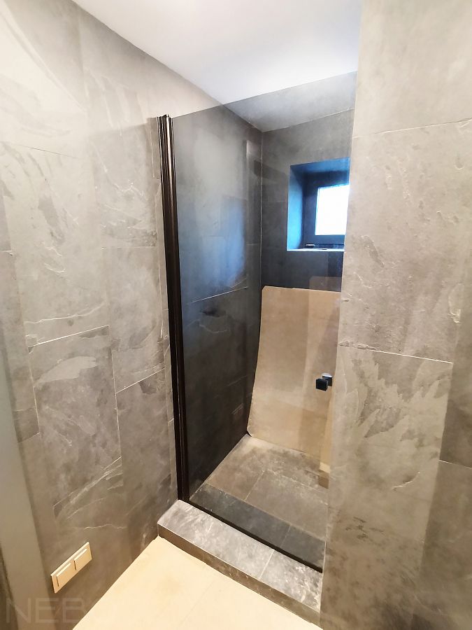 Стеклянная дверь в душевую нишу с моно-петлей черного цвета