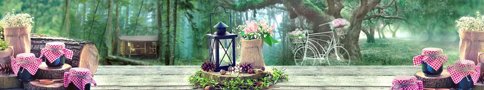 №8166 - Композиция с дарами природы на фоне леса с хижиной