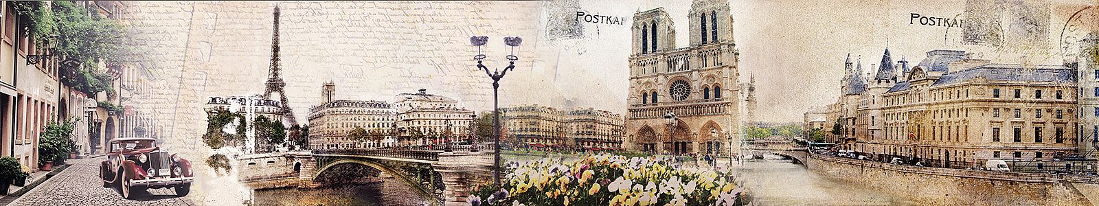 №8319 - Ретро-композиция почтовых открыток с видами и достопримечательностями Парижа