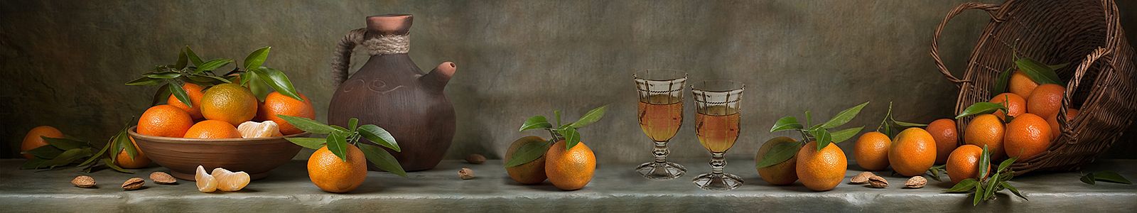 №8322 - Натюрморт с мандаринами, кувшином и свежим фруктовым чаем