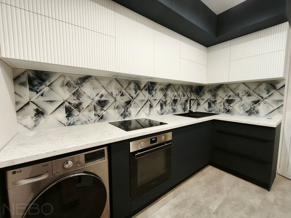 Стеклянный фартук с изображением состаренной плитки с диагональной укладкой