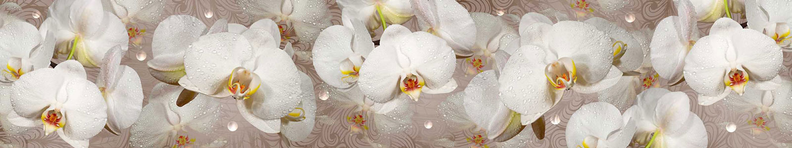 №3814 - Белые орхидеи с жемчужинами на коричневом фоне