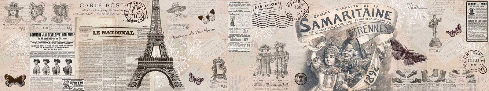 №3953 - Ретро коллаж - вырезки и страницы французских газет, каталогов, почты