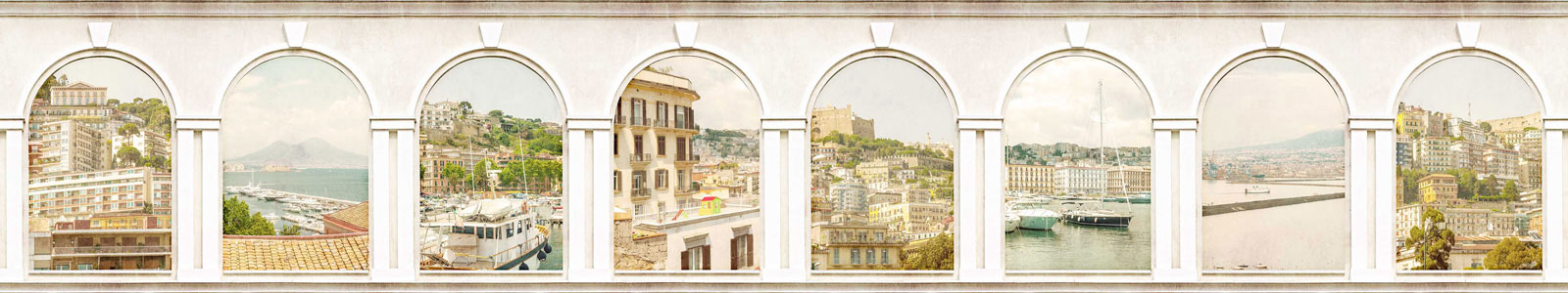 №4285 - Состаренные арки-окна на виды города Неаполь, Италия