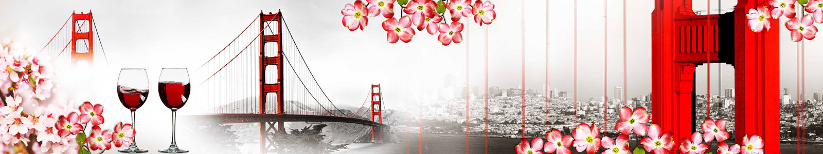 №4390 - Цветение красного кизила с видом на Мост в Сан-Франциско