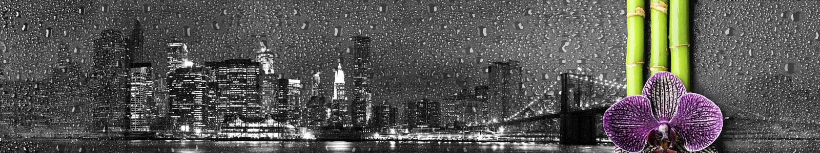 №5499 - Капли на стекле с изображением ночного Нью-Йорка с орхидеей