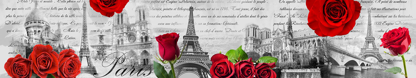 №5613 - Черно-белый фон Парижа с красными розами