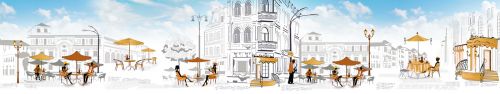Скинали из стекла - Улочки для отдыха в европейском городе с голубым небом и белыми облаками