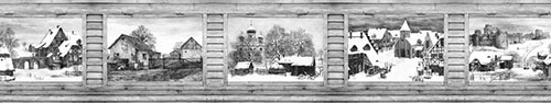 Скинали из стекла - Рисунки деревень в деревянной рамке